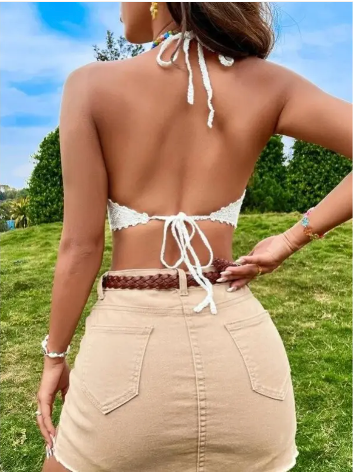 Gehaakte Halter Crop Top – Boho Gebreid Topje